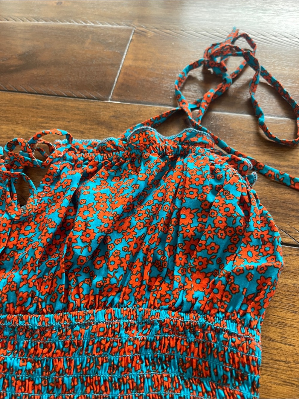 Intimately Free People Bardot Bodysuit size M teal orange-red combo - Picture 10 of 16